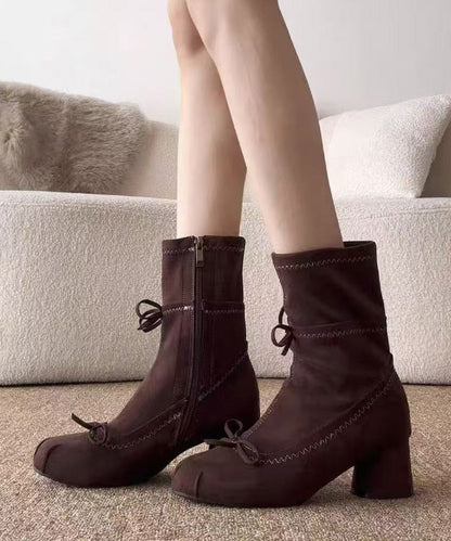 Brown Suede Bow Splicing Boots