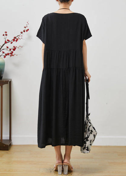 Black Oversized Patchwork Cotton Holiday Dress Summer