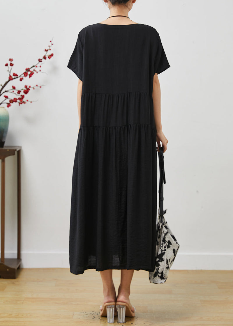 Black Oversized Patchwork Cotton Holiday Dress Summer