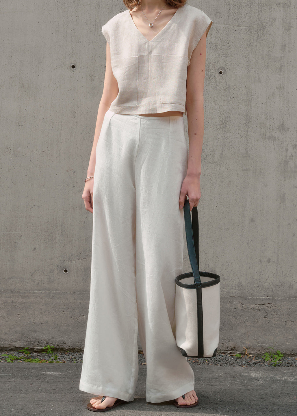 Simple Beige Versatile Linen Wide Leg Pants Summer