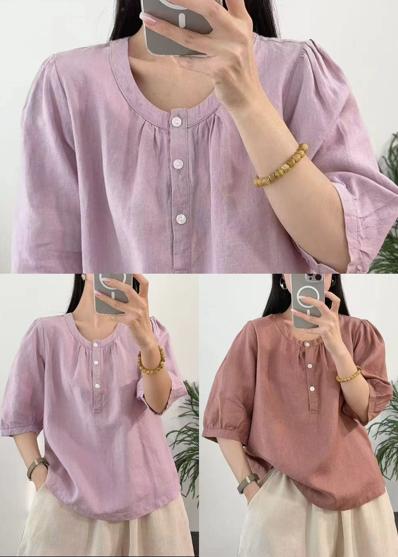 Purple Oversized Linen Top Half Sleeve
