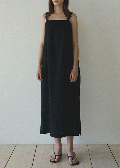 French White Backless Linen Spaghetti Strap Dresses Sleeveless
