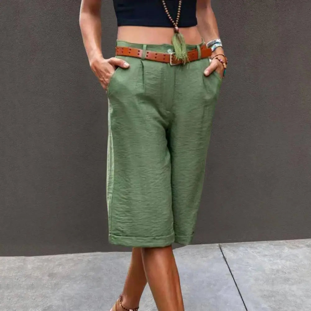 Knee-length Shorts Straight Wide Leg Sweat Absorption Lightweight Pure Color Short Sweatpants
