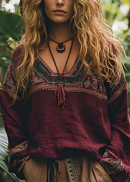 Mulberry Print Patchwork Cotton Tops Spring