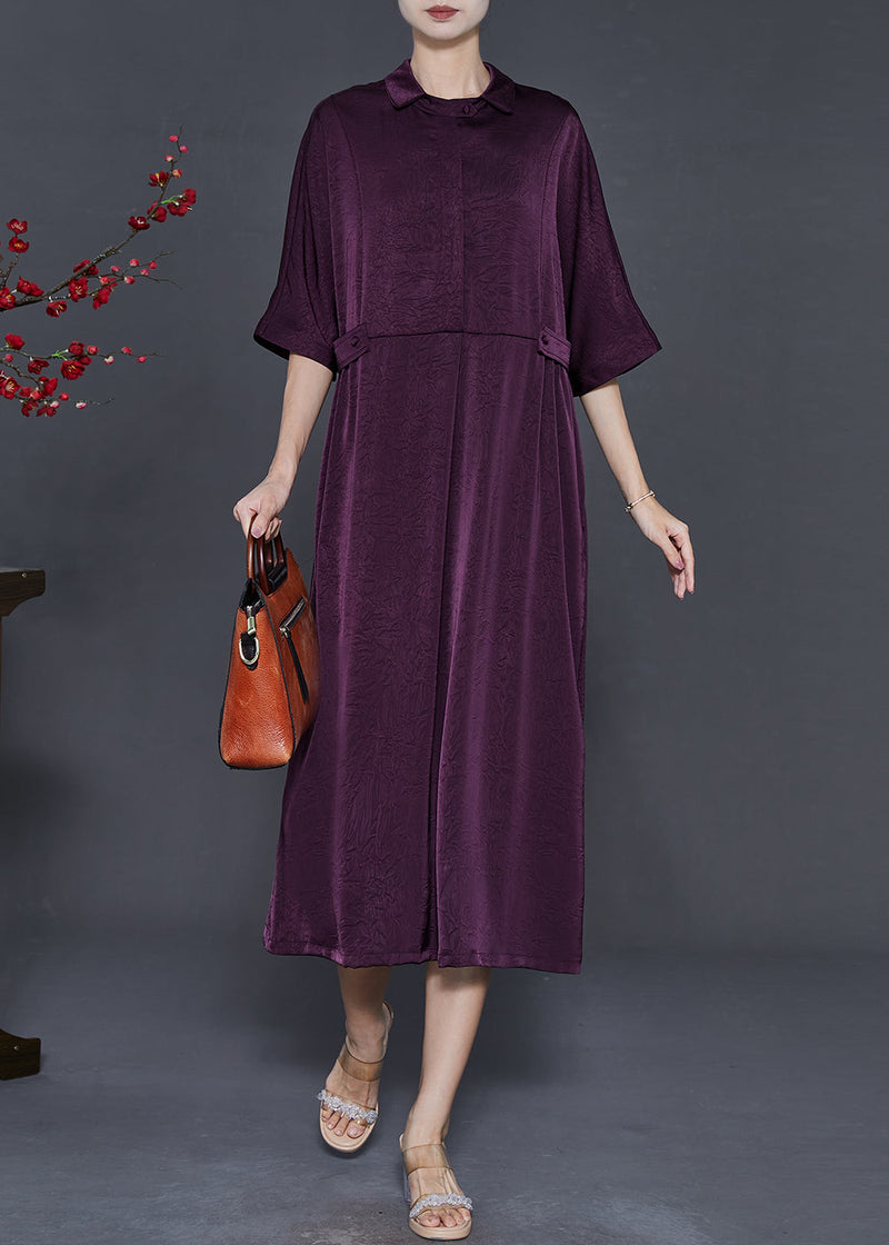 Dull Purple Jacquard Silk Vacation Dresses Summer