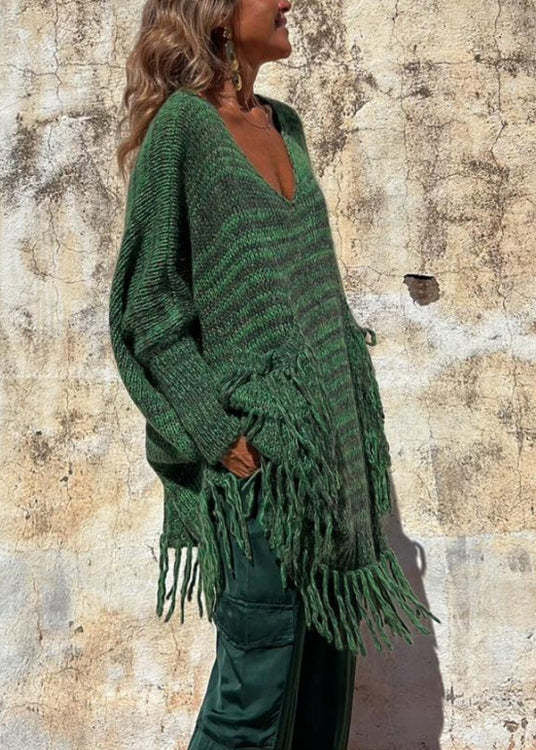 Stylish Light Camel Tasseled Pockets Knit Sweaters Fall