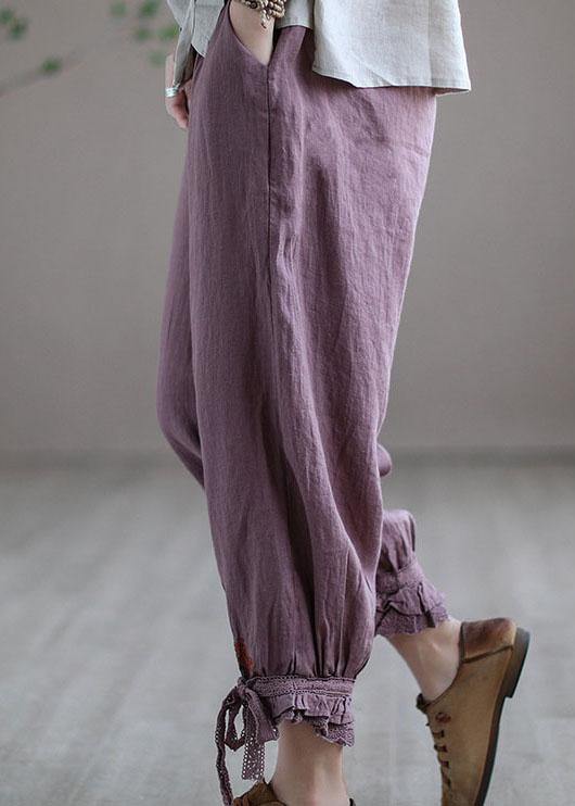 Diy Purple Embroidered Summer Harem Linen Pants