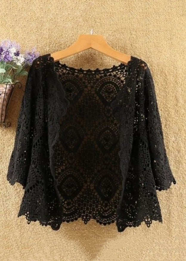 New Green Hollow Out Cotton Knit Cardigans Summer
