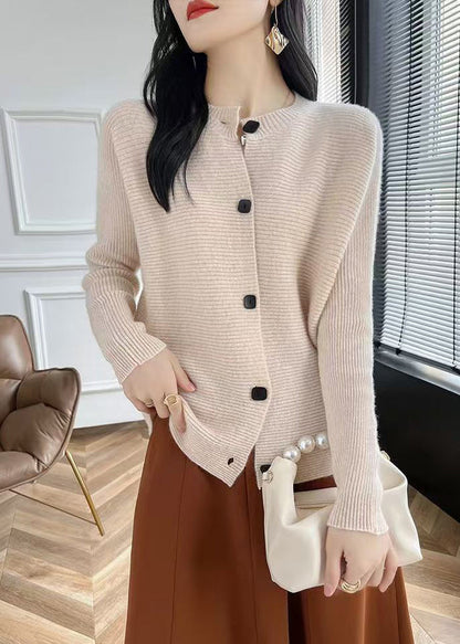 Fine Pink O-neck Button Cotton Knit Cardigans Fall