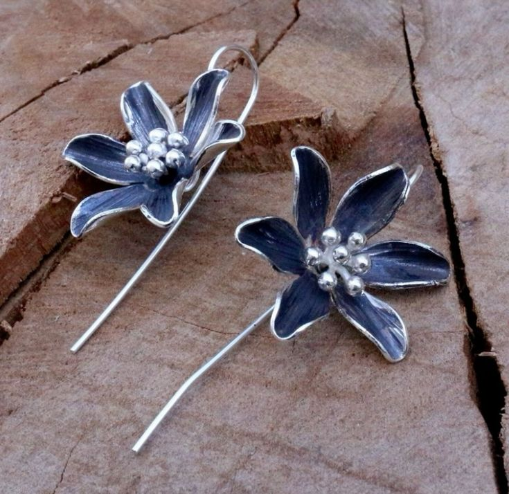 Blue Flower Silver Earrings