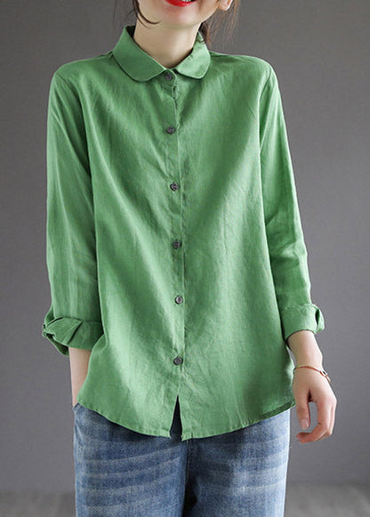 Green Peter Pan Collar Shirt Long Sleeve