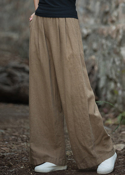 Navy Pockets Elastic Waist Linen Wide Leg Pants Summer