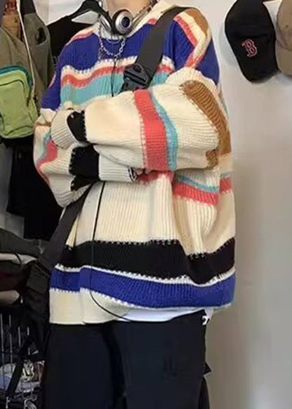 Rainbow Striped Cozy Knit Sweaters Winter