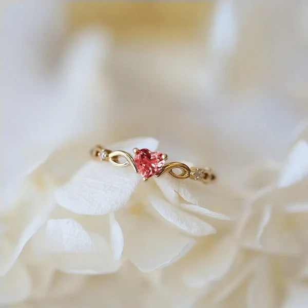 1+1 Offer: Zirconia Heart Ring + White Enamel Blossom Gold Earrings