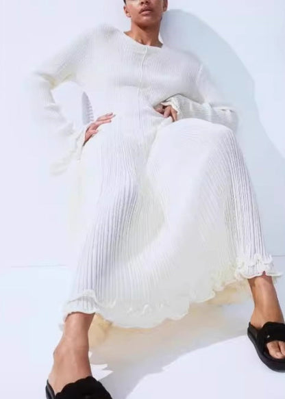 White Ruffled Lace Up Cotton Robe Dresses Flare Sleeve