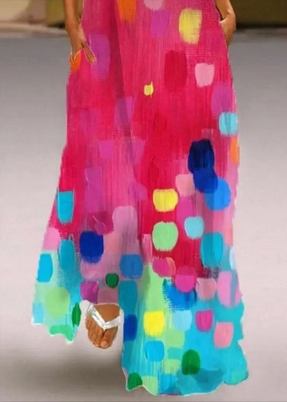 ' Red V-neck Printed Sleeveless Maxi Dress