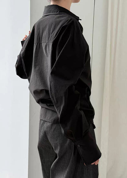Black Top Asymmetrical Button Spring