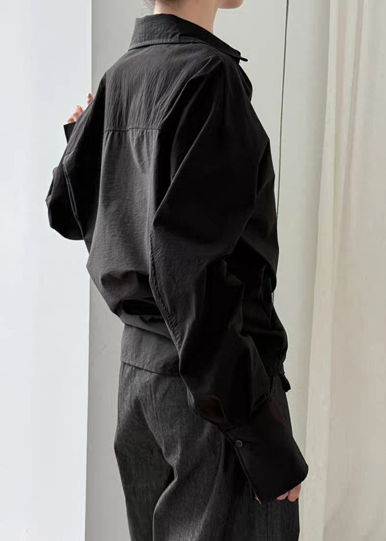 Black Top Asymmetrical Button Spring