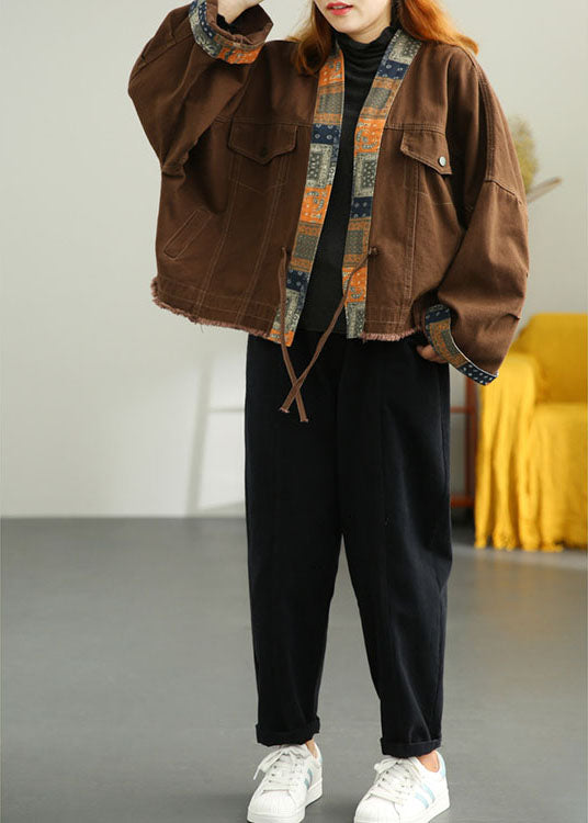 Brown Pockets Tie Fall Coat