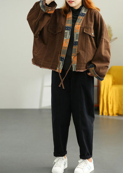 Brown Pockets Tie Fall Coat