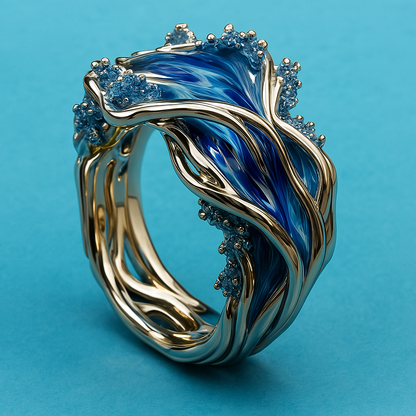 Golden Ocean Wavy Ring