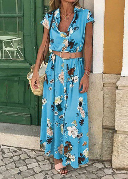 Boutique Blue Peter Pan Collar Print Cotton Maxi Dresses Summer