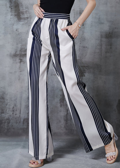 White Striped Chiffon Straight Pants Spring