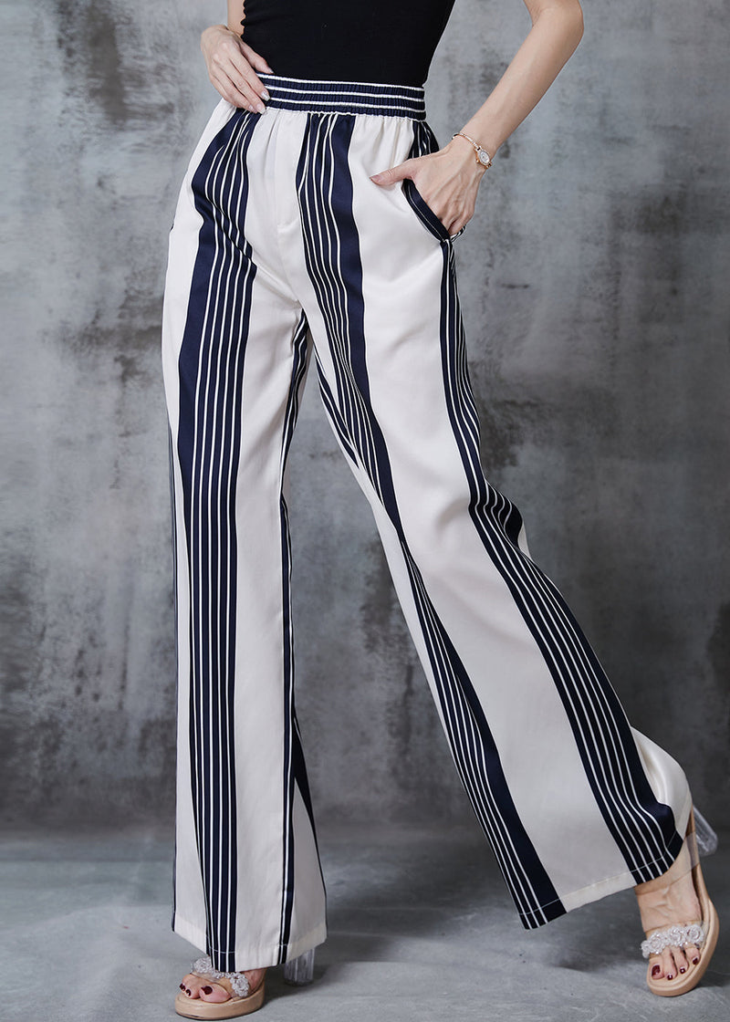 White Striped Chiffon Straight Pants Spring