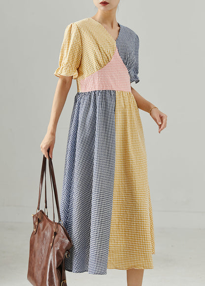 Colorblock Plaid Patchwork Cotton Dresses Summer