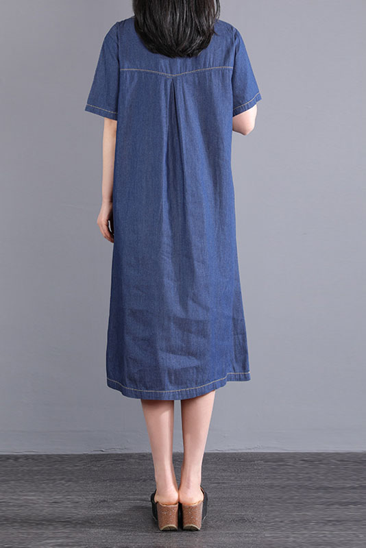 -summer New Embroidered Dress Short Sleeve Denim Dress