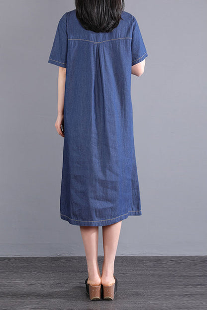 -summer New Embroidered Dress Short Sleeve Denim Dress