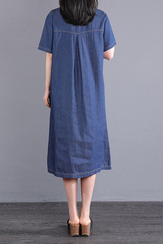 -summer New Embroidered Dress Short Sleeve Denim Dress