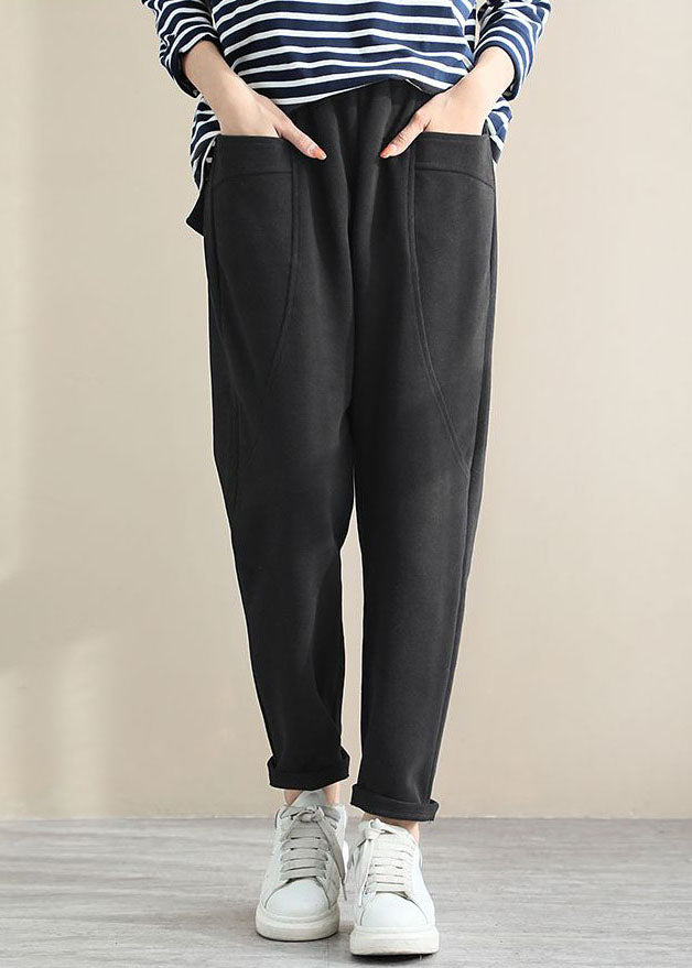 Black Patchwork Cotton Pants Pockets Color Spring