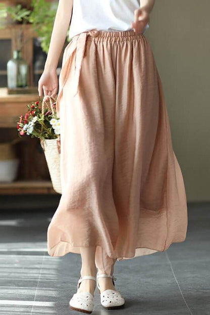 Elastic Waist Lace-up Wide Leg Pants