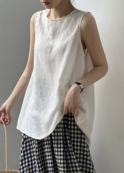 White Cozy Cotton Top O Neck Summer