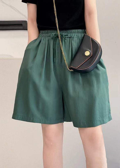 Simple Yellow Pockets Elastic Waist Cotton Shorts Summer