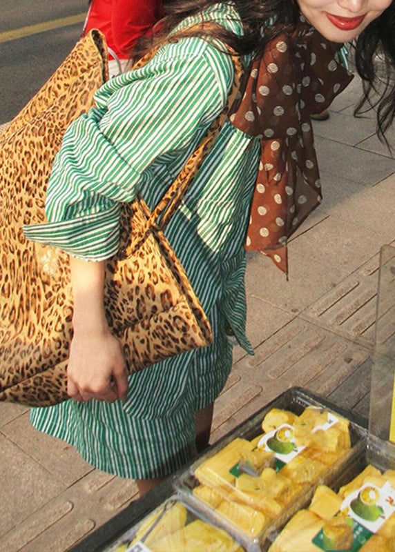 Green Peter Pan Collar Striped Shirts and Shorts Two Pieces Set Summer