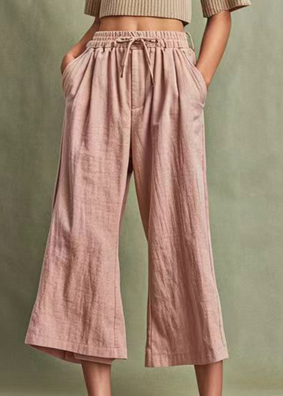 Modern Pink Elastic Waist Wide Leg Pants
