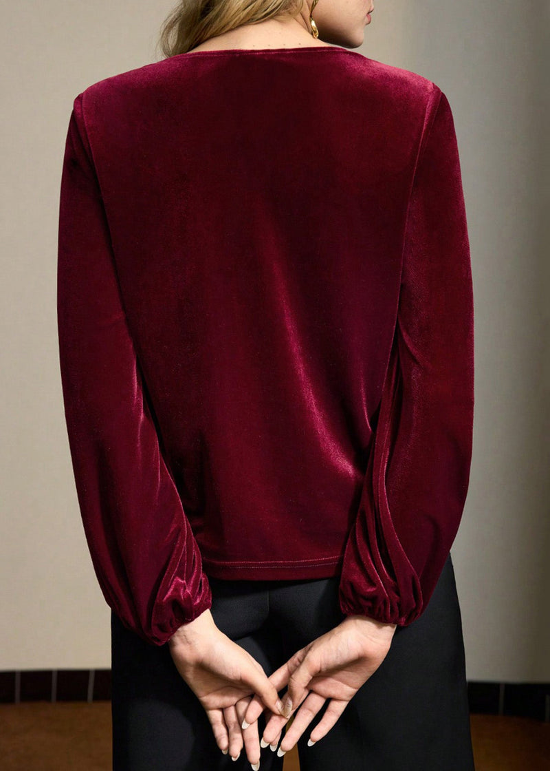Fine Mulberry Wrinkled Velour Shirt Top Spring