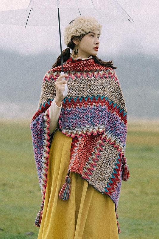 Winter Knitted Warm Tassel Scarf Shawl
