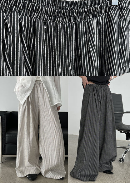 Italian Black Oversized Striped Cotton Wide Leg Pants Spring