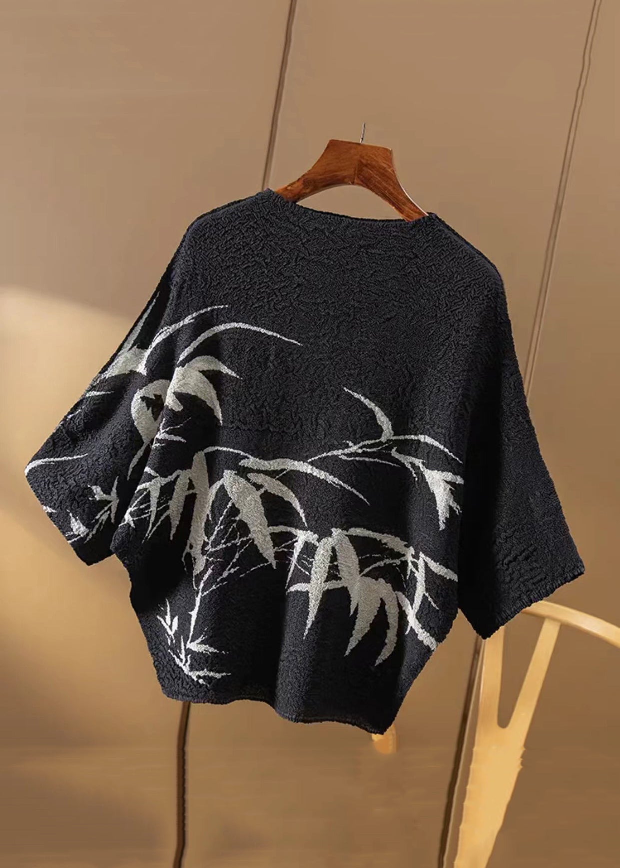 Loose Black Print Wrinkled Cotton T Shirt Summer