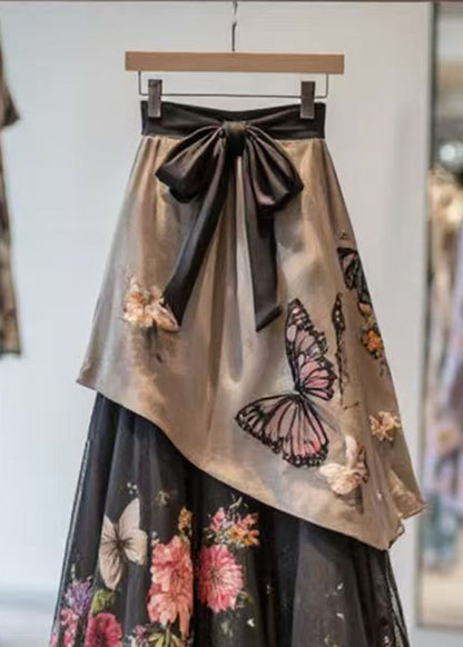 Asymmetrical Print High Waist Chiffon Patchwork Skirt Summer