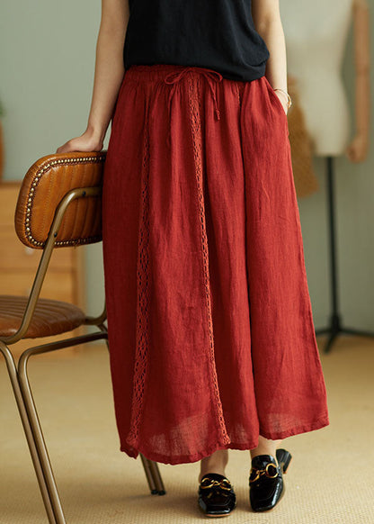 Simple Red Lace Patchwork Linen Skirt Spring