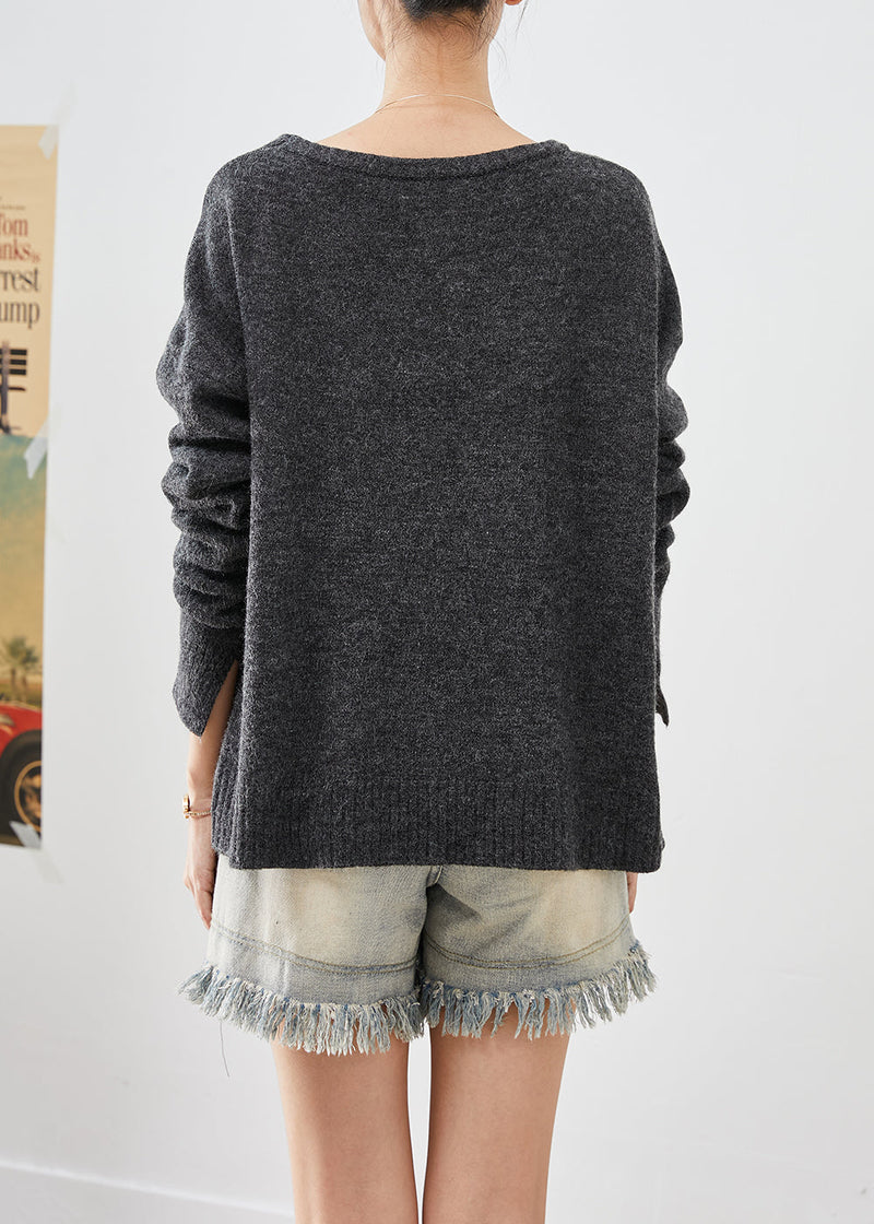 Diy Dark Grey Asymmetrical Warm Knit Sweaters Winter