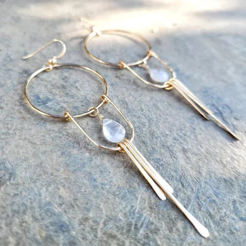 White Stone Dangling Earrings