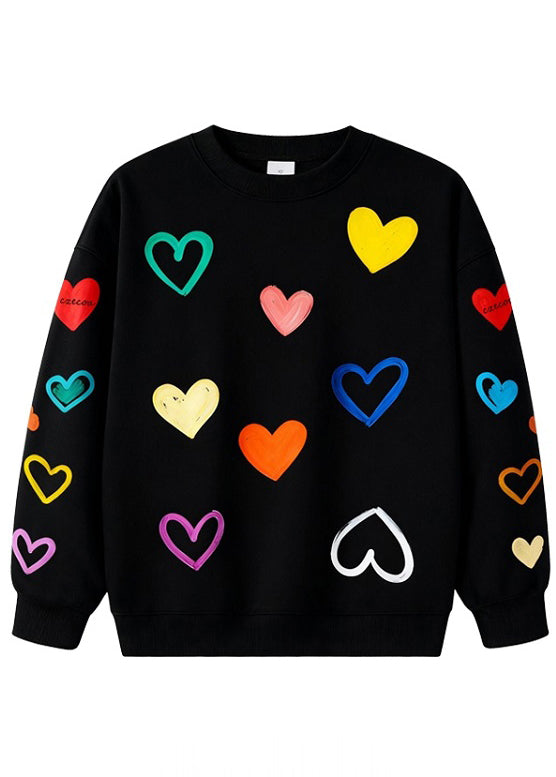 Multicolor Love Print Cotton Sweatshirts Top Oversized Winter