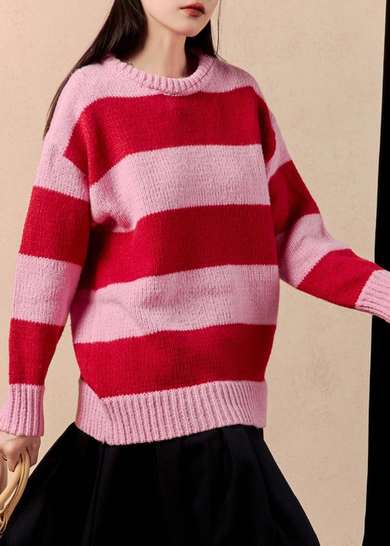 Striped O Neck Cozy Patchwork Knit Sweater Winter