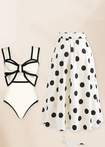 White Dot Bodysuit and Maxi Skirts Lingerie Set