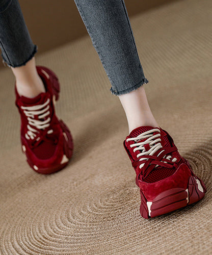 Chocolate Flats Platform Breathable Mesh Comfortable Splicing Lace Up